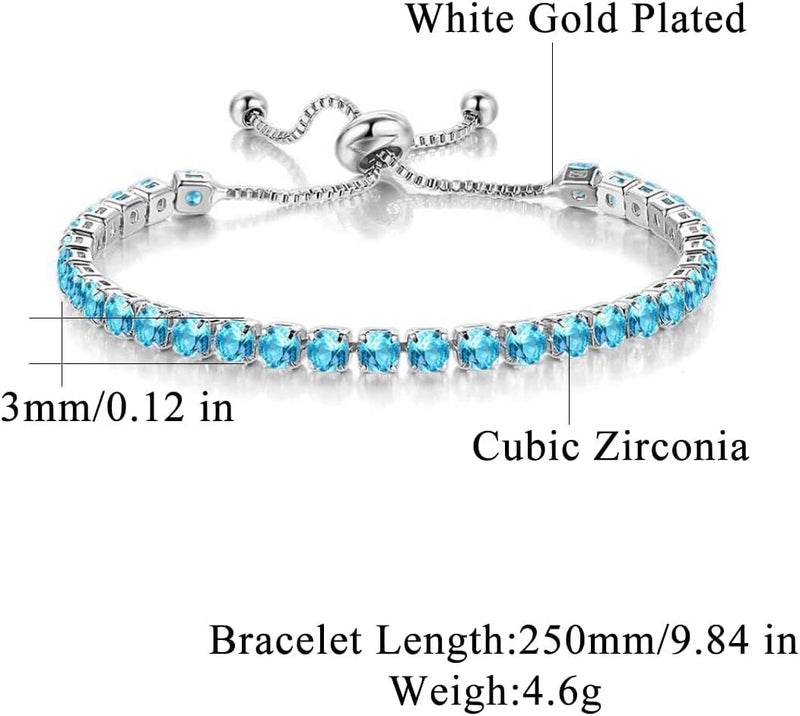 CiNily Adjustable Tennis Bracelets for Women Teen Girls Rainbow Cubic Zirconia Bracelet 14K White Gold Plated Hypoallergenic Slider Bracelet Jewelry Gift - Image 3